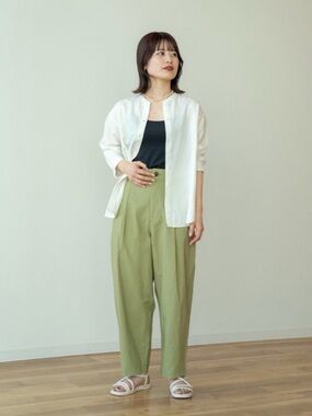 NEW Uniqlo Linen Blend Pleated Tapered Barrel Pants Green size large